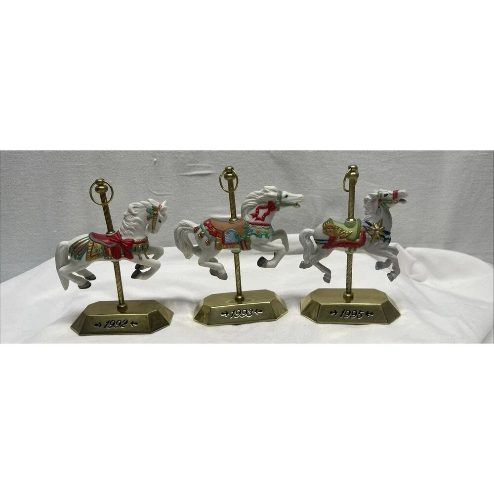 Lot 3 Hallmark Mini Carousel Christmas Horses Ornaments 1992 1993 1995 Christmas
